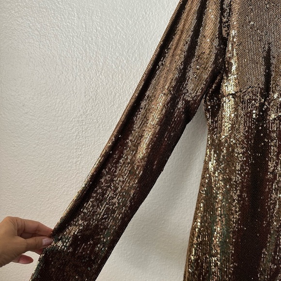 MICHAEL KORS Gold Sequins Long Sleeves Mini Medium Cocktail Dress BNWT - Picture 5 of 8